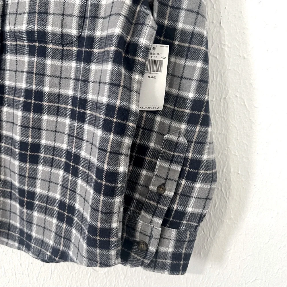 Old Navy NWT Boys Size Small (6-7) Plaid Flannel Utility Pocket Shirt Blue/Gray